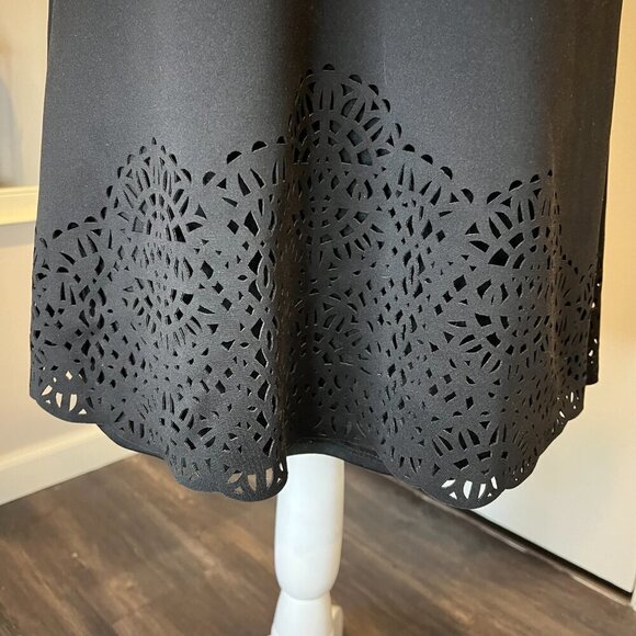T Tahari Black Laser Cut Scallop Trim Midi Dress, Size 4 - Picture 5 of 16